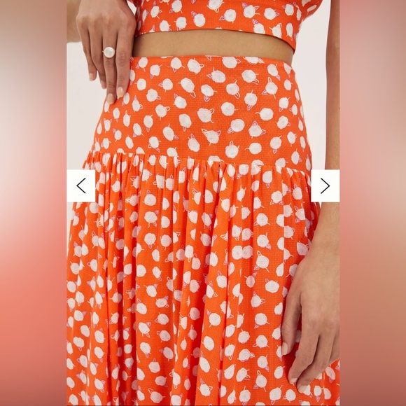 ANTHROPOLOGIE Orange Daisie Midi Skirt & Tank Top Set Size S - Picture 2 of 12